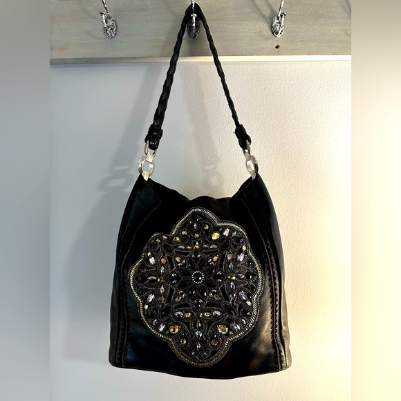 Brighton Handbags - Brighton Black Anju Masterpiece Collection Jeweled Embellishment Shoulder Bag